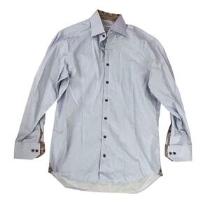 Stenstroms Men's Fitted Body Twofold Cotton Blue Striped Button Down-‎ Size 15.5